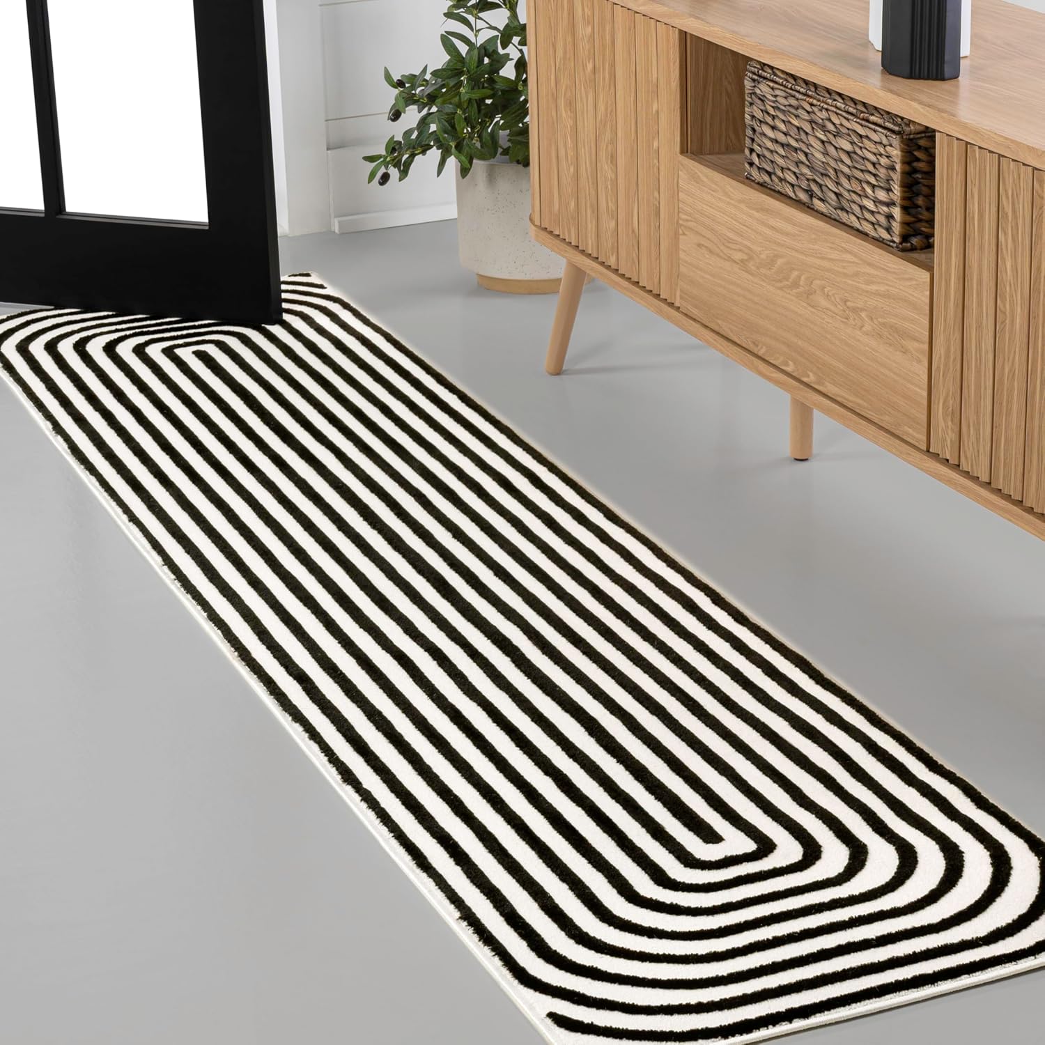 JONATHAN Y Freya High-Low Arch Stripe Monotone Ivory 4x6 Indoor/Outdoor Area Rug, Modern Scandinavian for Patio, Backyard, Living Room, Bedroom, Office, Hose-Washable (SCN106A-4)