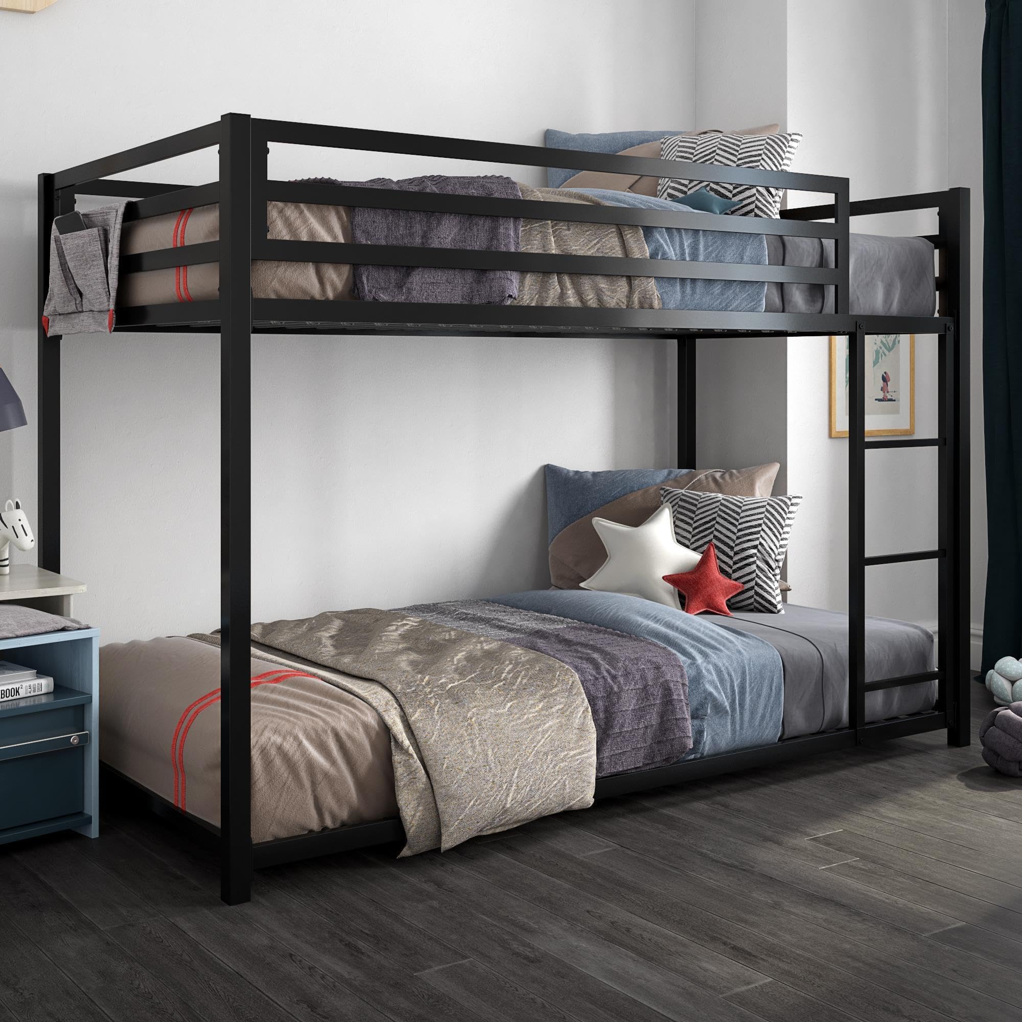 DHP Furniture Miles Metal Bunk Bed, Kid's Bedroom, Space-Saving Design, Black, Twin