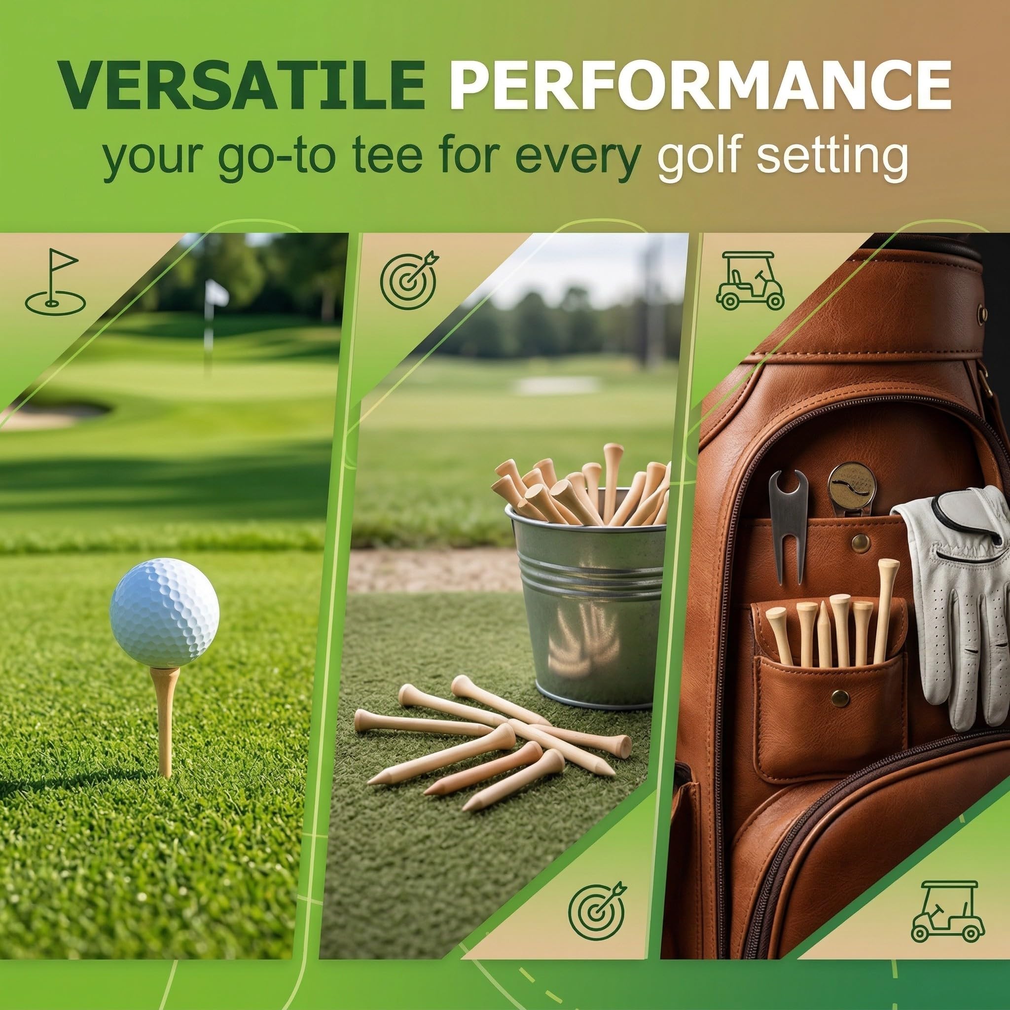 60 Pezzi Tee da Golf in Legno 5 Altezze Diverse (83mm-35mm), Accessori Golf Ecologici e Biodegradabili, Confezione Mista per Allenamento e Partita, Colore Naturale