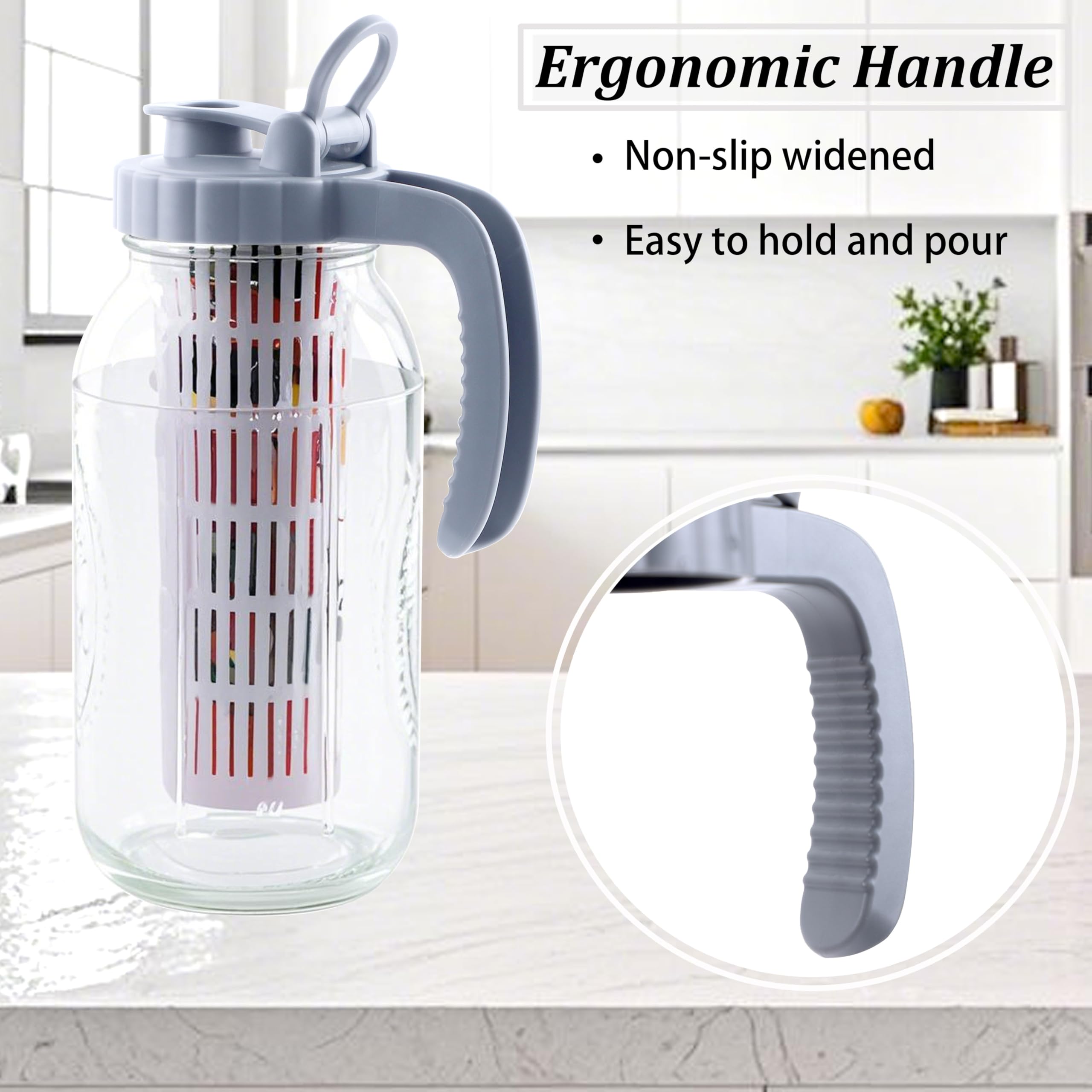 Einmachglas-Krug mit Fruchteinsatz, 2 Quart Wasserkrug mit Ausgießdeckel, 2 Stück, Glas-Karaffe mit breiter Öffnung, für Milch, Obst, Eistee, Limonade, Cocktail, kaltgebrühten Kaffee
