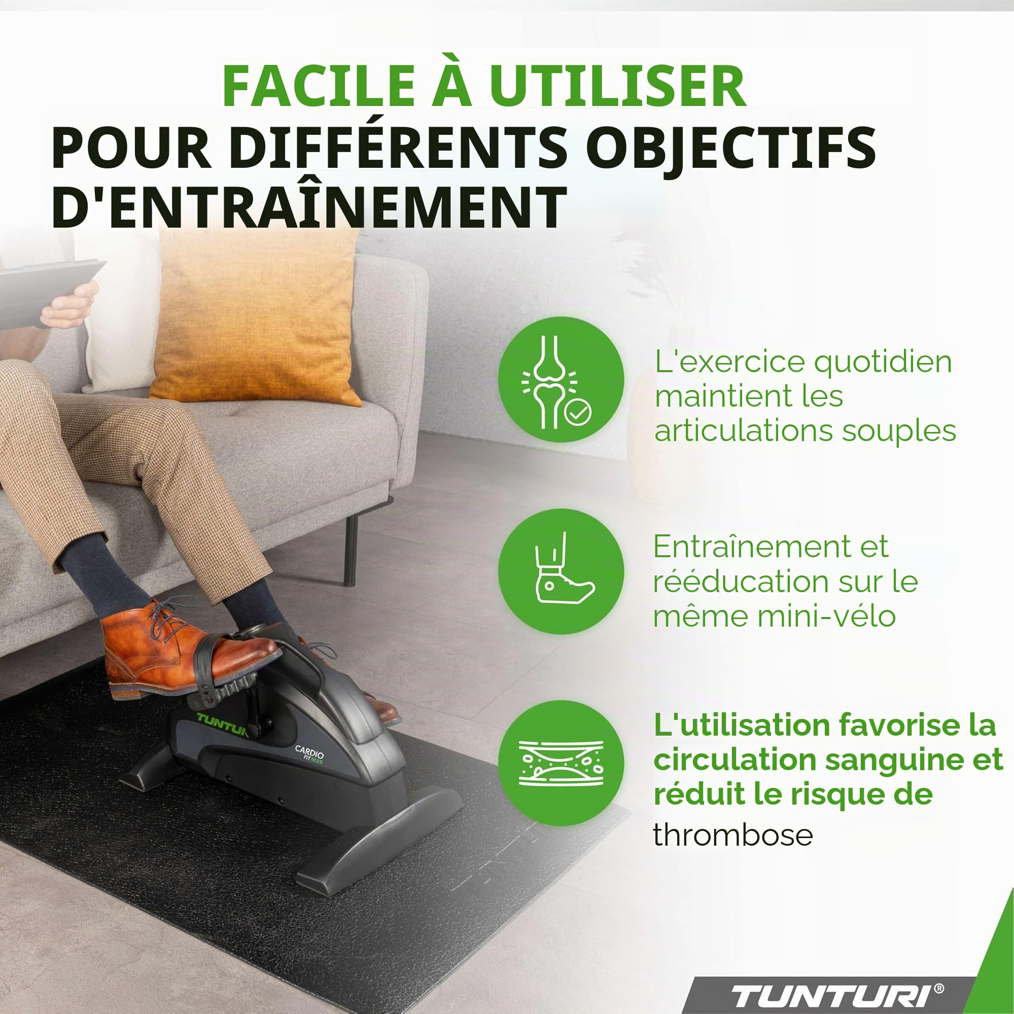 Tunturi Cardio Fit M35 Mini Vélo d'Appartement Freinage magnétique / Pédales Trainer Appareil d'exercice / Trainer Pédalier pour Bras et Jambes / Entraîneur d'exercice de Résistance Réglable