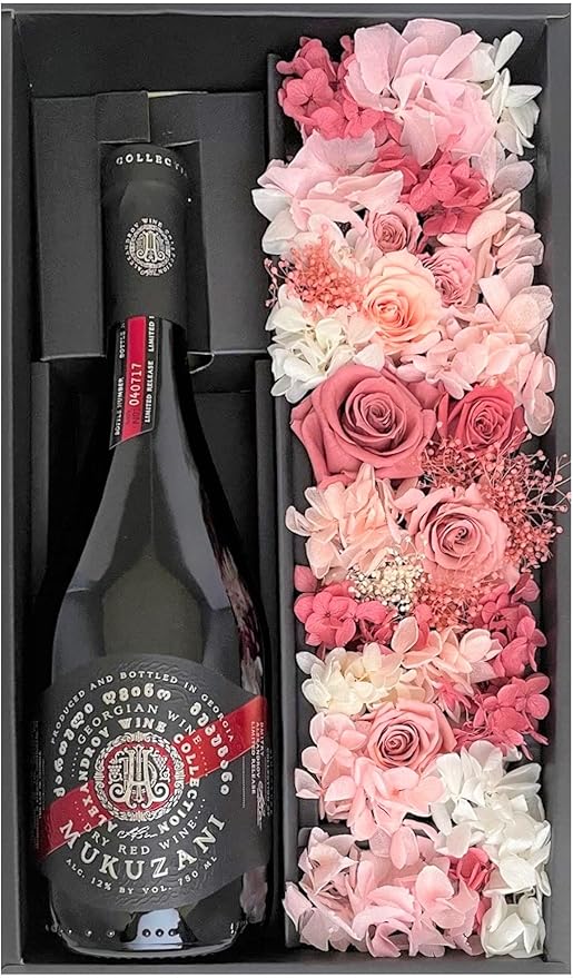 希望者のみラッピング無料 母の日ギフト ジョージアワイン Mukuzani 赤ワイン プリザードフラワー ニューヨークピンク プリザーブドフラワーvipセット プリザーブドフラワー