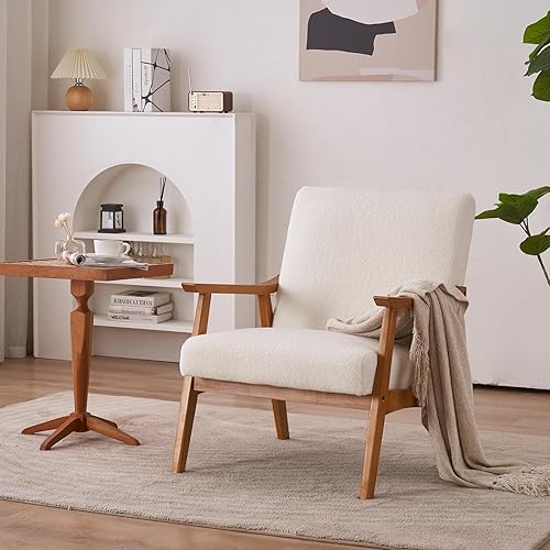 Miniatura 2 de Modern Accent Lounge Chair for Living Room, Armchair Single Solid Wood Armrest Teddy Velvet Leisure Sofa Chair Indoor Comfy Reading Chair Leisure