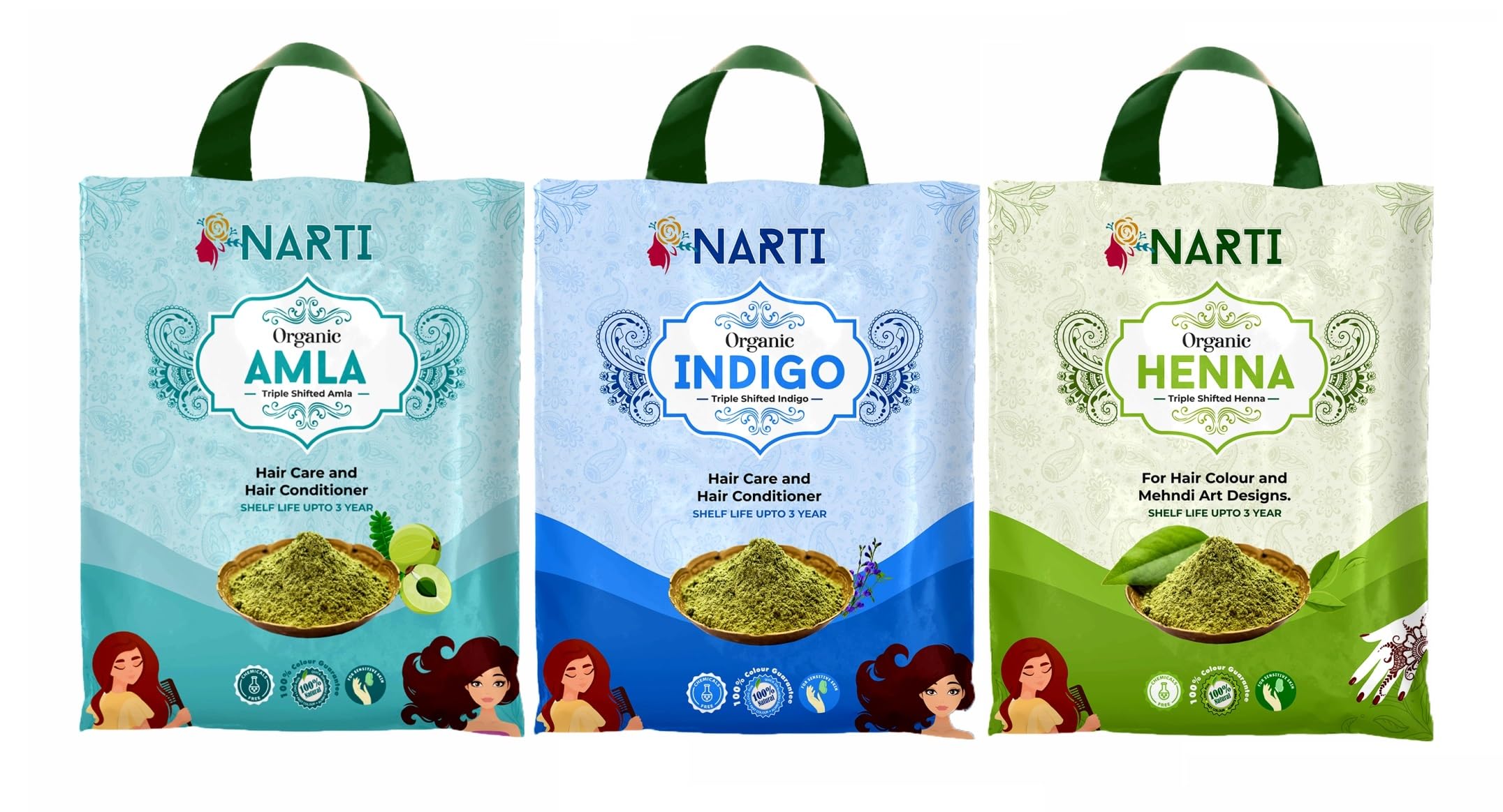 Narti natural hair care 900 gm henna amla indigo powder combo for hair colour with growth 300g | triple shifted henna amla indigo powder combo pack to fight all hair problem (.3 kg Pack of 3)-image-46
