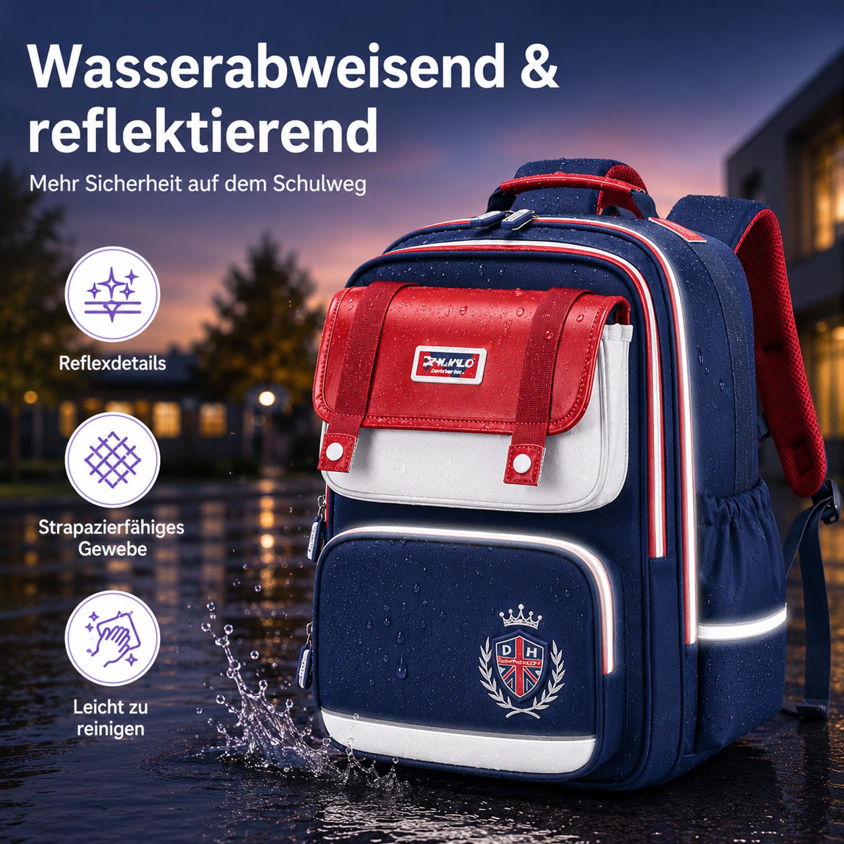 Drawelry Ergonomischer Schulrucksack für Grundschulkinder | 4 Fächer | 3D-Rückenpolster | Brustgurt | Reflektoren | Wasserabweisendes Oxford-Gewebe