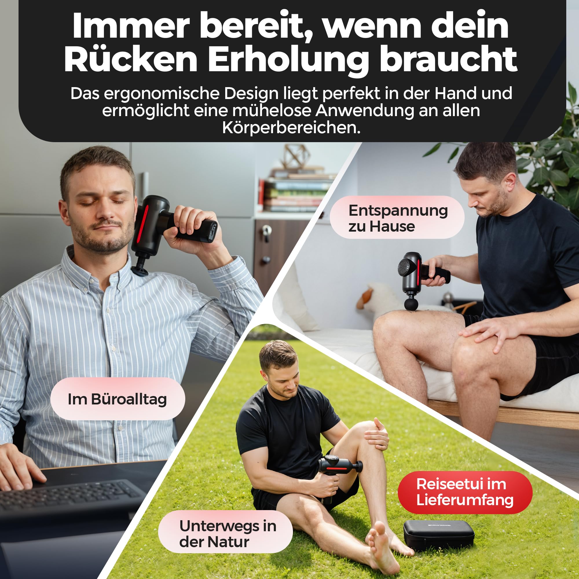 PRO Massagepistole mit Wärmefunktion NOTE 1,1 Massage Pistole mit verstellbarer Massagetiefe - Massage Gun Massagegerät für Rücken Nacken Faszien - Faszienpistole Muskelpistole für Sportler