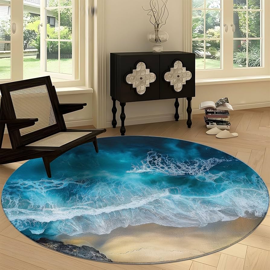 ラグ・カーペット round beach rug Amazon.com: Non-Slip Round Area Rug 4' x 4', Beach Rock Waves