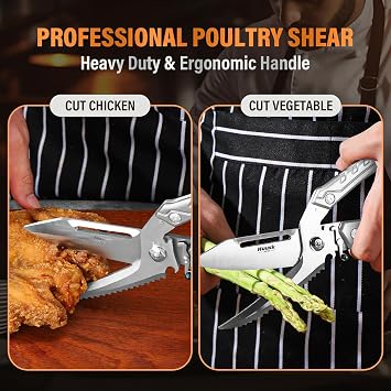 Huusk Heavy Duty Poultry Scissors - Kitchen Scissor for Food Sliver | Serrated Edge, for Cutting Meat, Chicken and Bone, Detachable Sharp Shears, Gift Box
