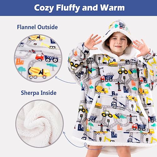 Miniatura 3 de Manta con capucha, manta de forro polar Sherpa para adultos y niños, cálida y acogedora manta de franela de felpa con capucha con bolsillo gigante