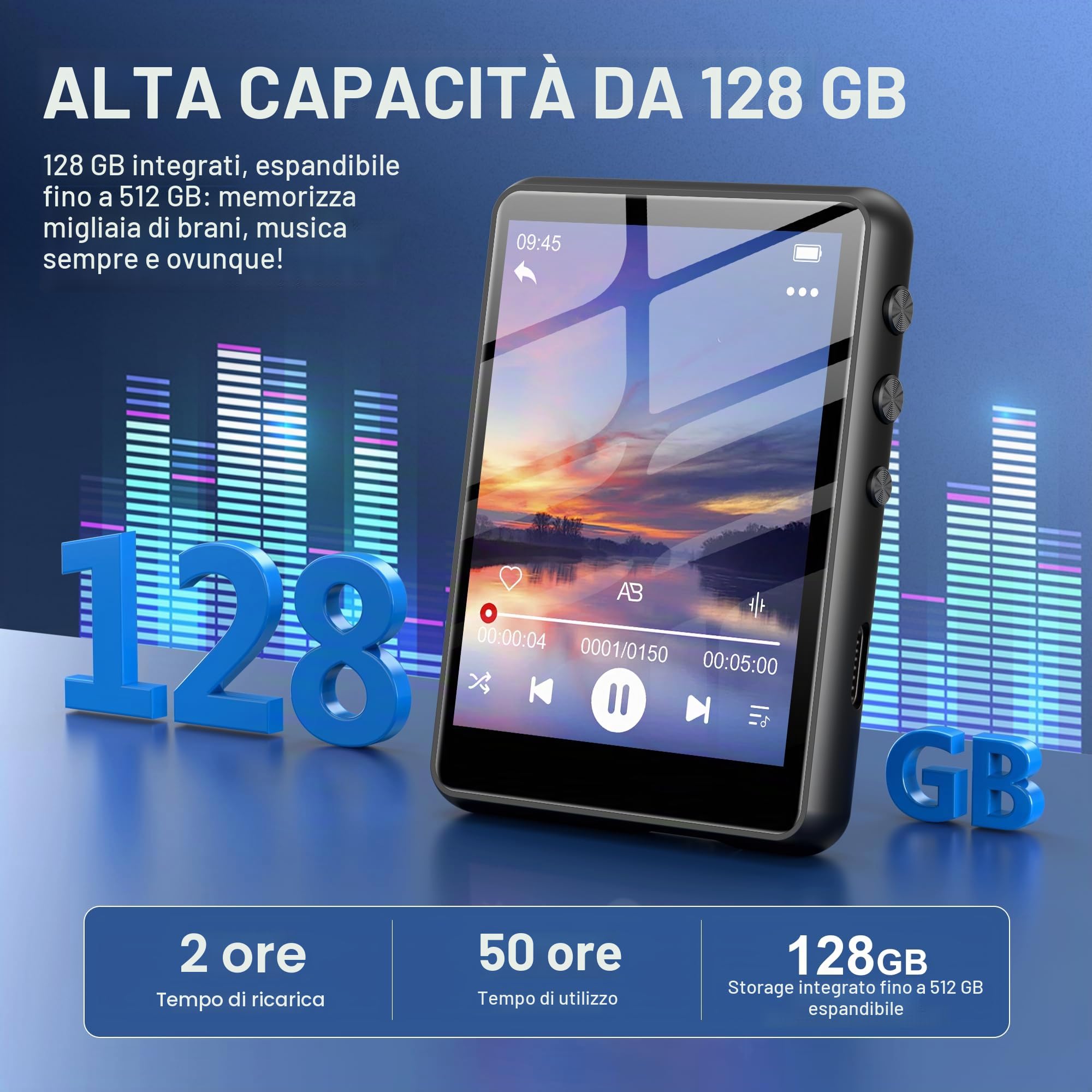 Lettore MP3 SWOFY da 80GB con Bluetooth e WiFi, Lettore MP3 MP4 SWOFY con Touchscreen da 4,0 Pollici, Stereo Portatile, Lettore Musicale Digitale con Radio FM, Registratore, E-Book, Browser (Nero