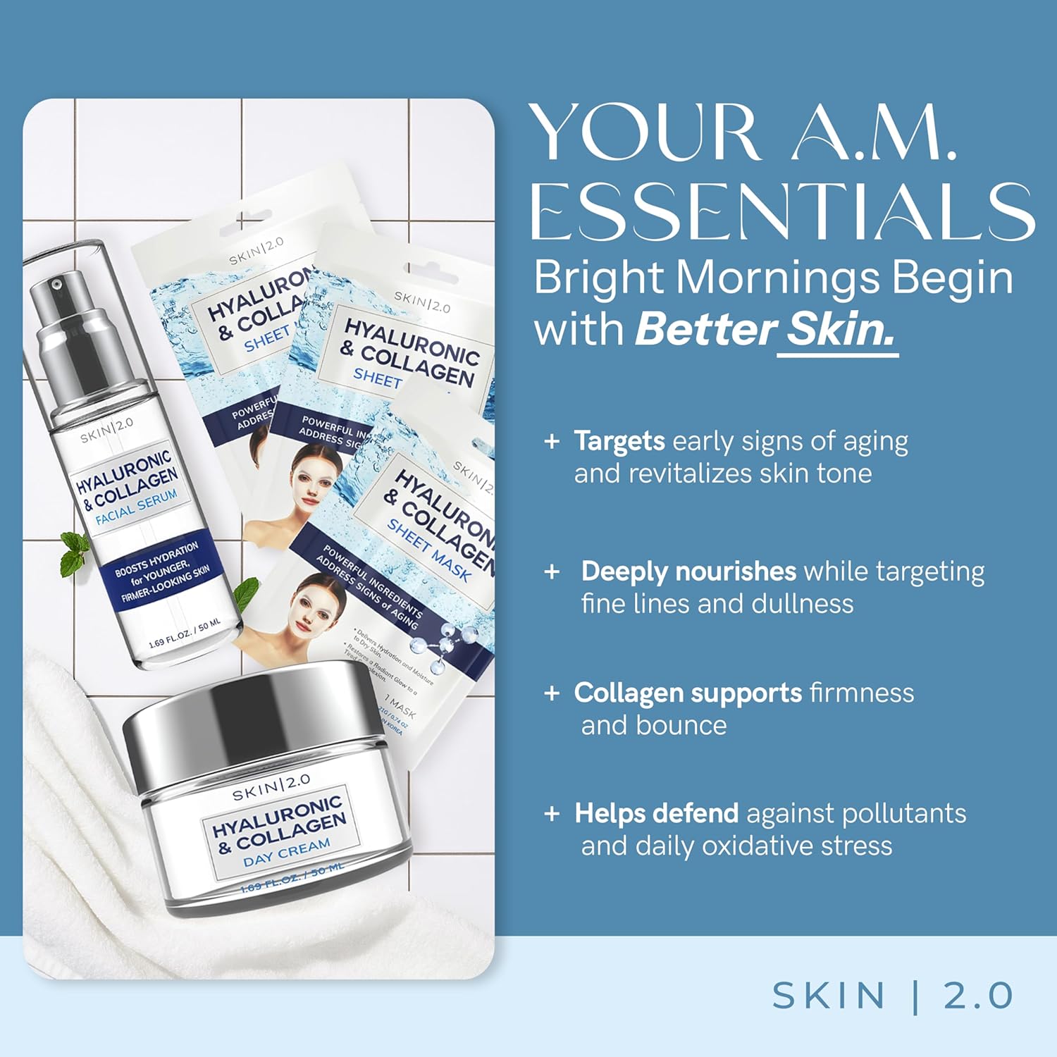 Hyaluronic Acid & Collagen Hydration Bundle – Dermatologist Tested, Anti Aging, Korean Skin Care – Hydrates, Plumps, Firms, Smooths Lines, Supports Elasticity– Vegan, Clean Beauty – Set of 3 - Image 4