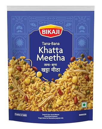 Bikaji Tana Bana Khatta Meetha 14.11 oz 400g, Sweet and Tangy Indian Snack Mix, Crunchy Farsan, Party Mix, Everyday Munching, Anytime Tea-Time Snack