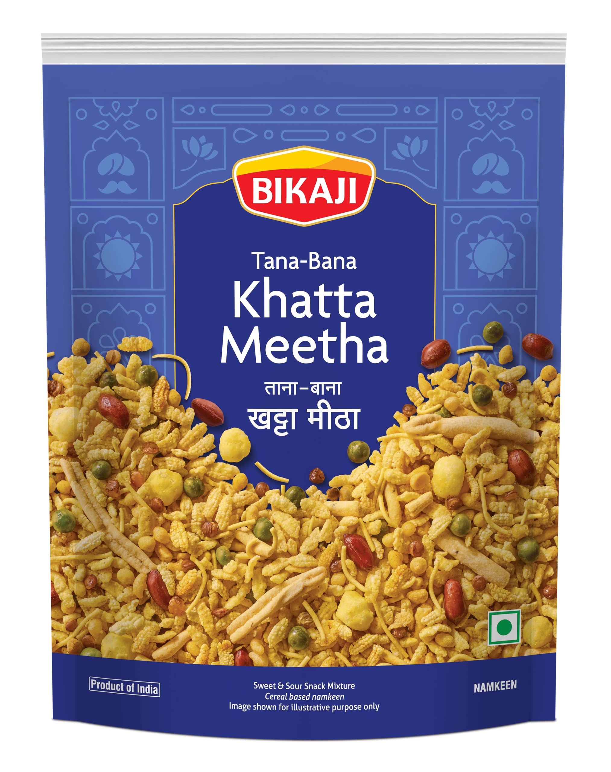 Bikaji Tana Bana Khatta Meetha 14.11 oz (400g), Sweet and Tangy Indian Snack Mix, Crunchy Farsan, Party Mix, Everyday Munching, Anytime Tea-Time Snack