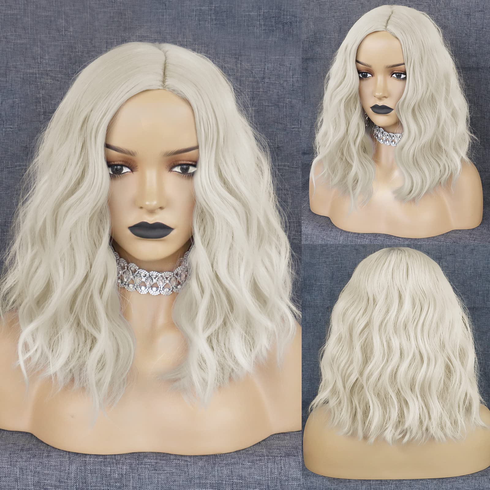 ANOGOL Hair Cap+Blonde Wig for Women Shoulder Length Wavy Wig for Girls Cosplay Synthetic Wigs for Daily Use Halloween Party CostumeParty