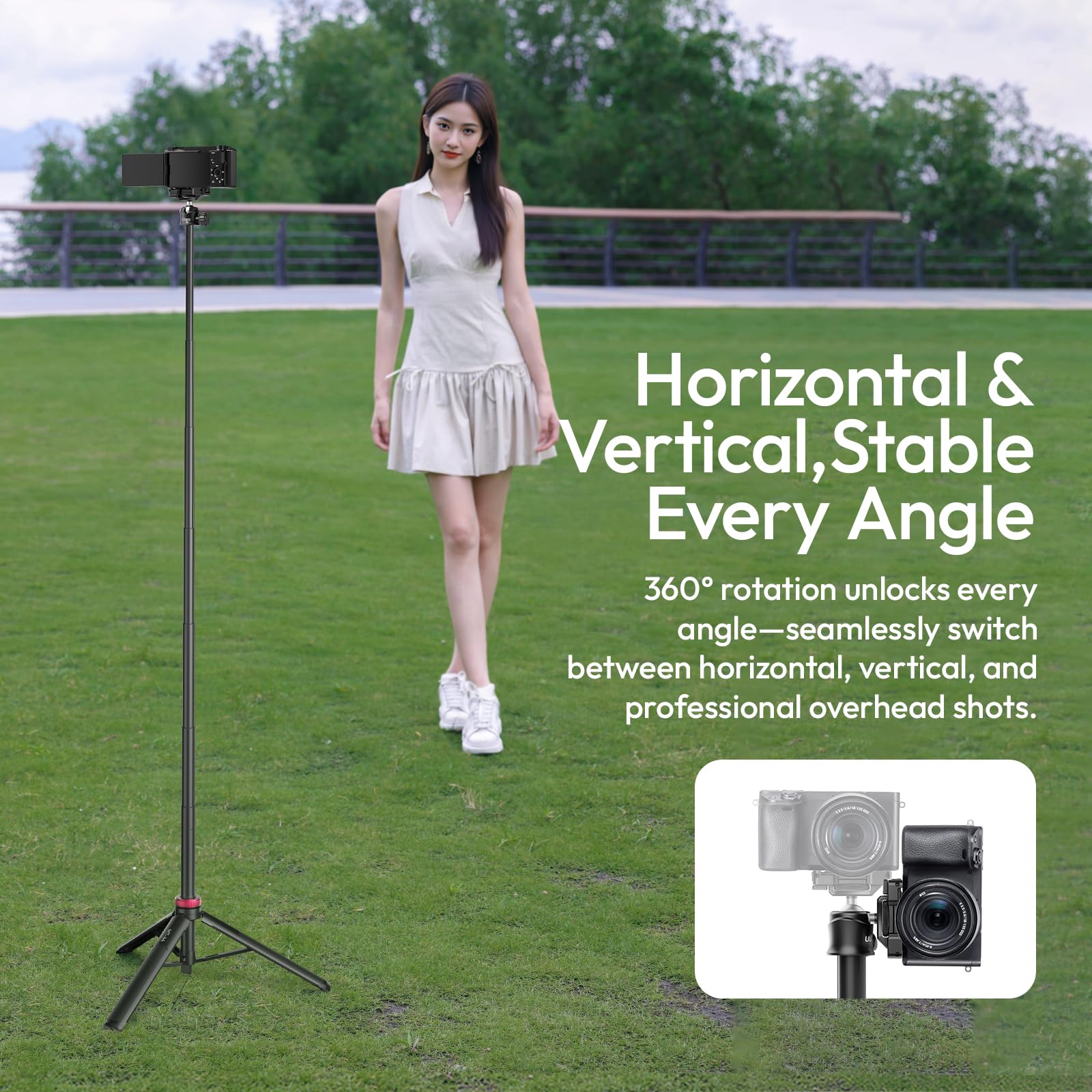 ULANZI MT-44 Treppiede Smartphone 147 cm, 2 in 1 Bastone Selfie con Telecomando, Treppiede Fotocamera con Testa a Sfera 360° e Cold Shoe, Compatto Selfie Stick per Samsung Sony Canon Nikon iPhone 17