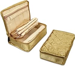 NFI essentials Large Jewellery Organizer With Multiple Compartment Bangle Holder Organizer Pouch Travel Storage case for Women (L, Gold)