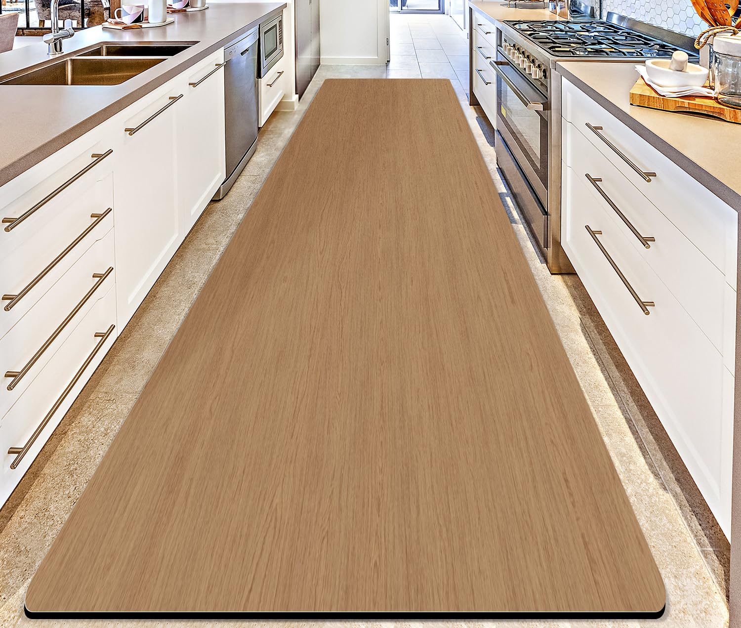 8ft Runner Rugs Mat with Rubber Backing Ultra-Thin for Summer Using, Long Floor Runner Non Slip Runner for Hallway, Large Rug Runner Neutral Living Room Runner Carpet for Home, Brown Wooden