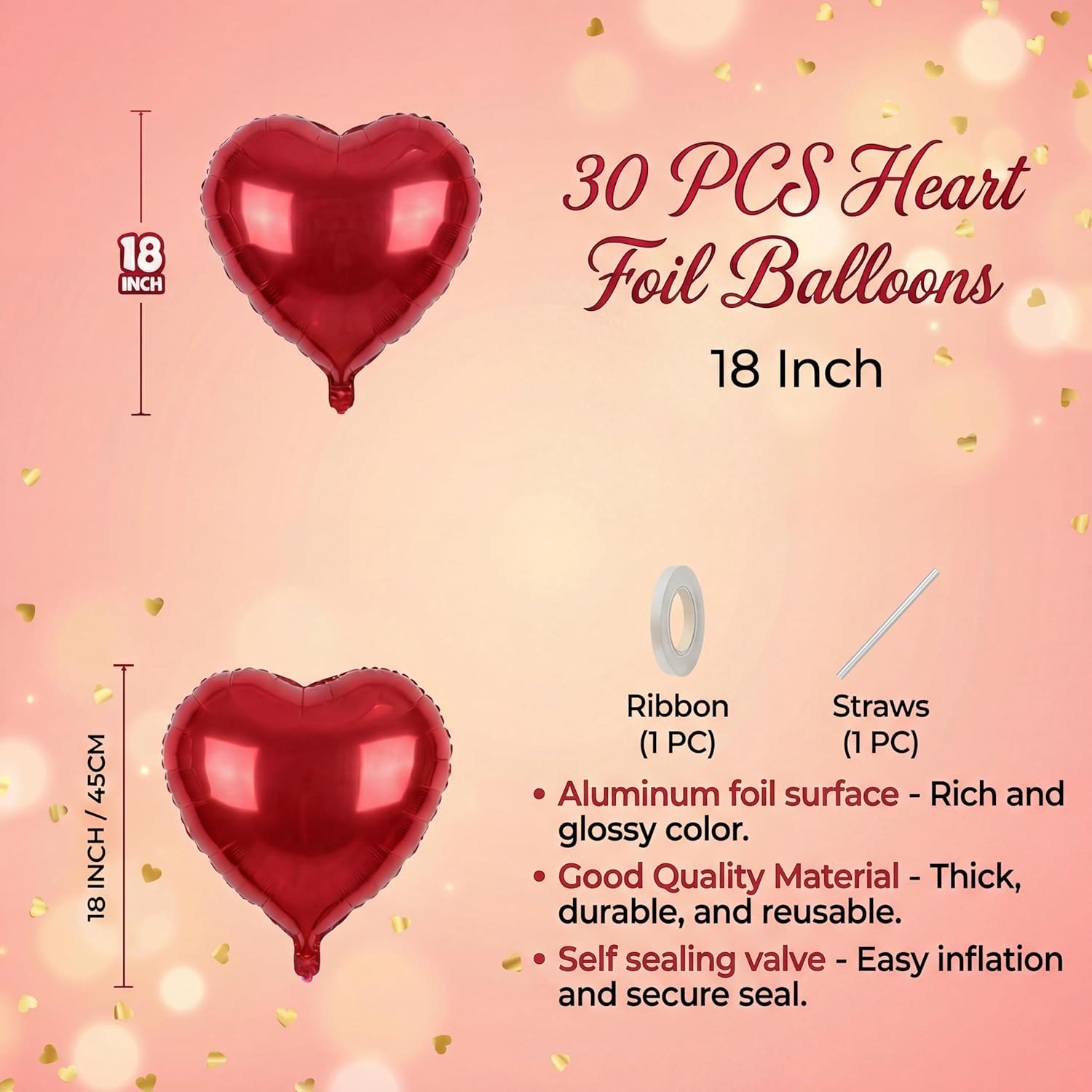 30 pcs Red Heart Balloons 18" Foil Love Balloons Mylar Balloons, heart balloons Valentines Day Decorations Balloons for Valentines Day,Propose wedding Party Backdrop Birthday Party Supplies - Image 8