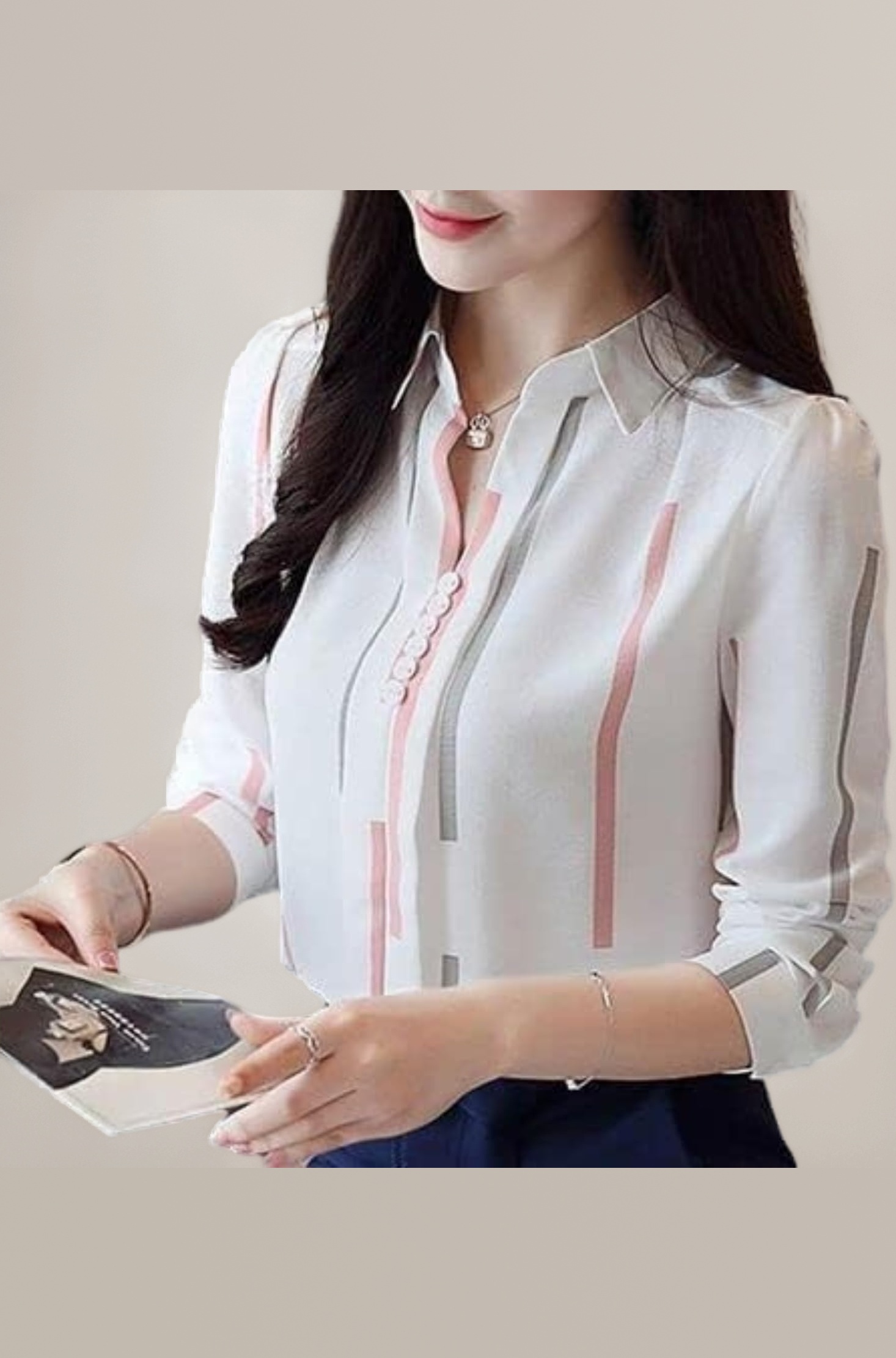 ROYALICA Women Tops Womens Regular Fit Striped White Colour Cotton Blend Casual Shirt