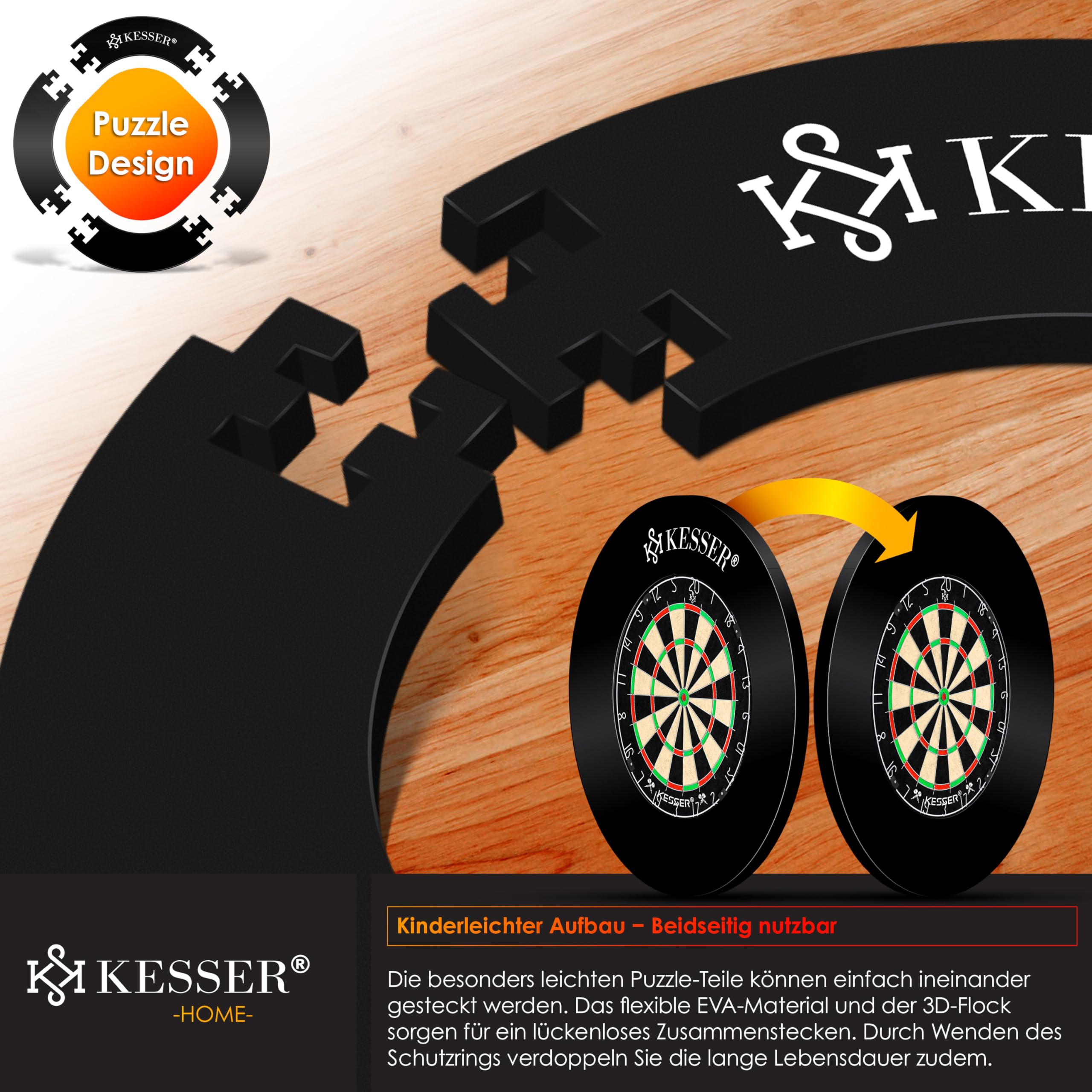 KESSER® Anello di protezione per freccette Ø 45 cm | anello di raccolta rotondo stabile protezione da parete | adatto per tutti i bersagli | Dartring stabile protezione da parete Backboard Surround