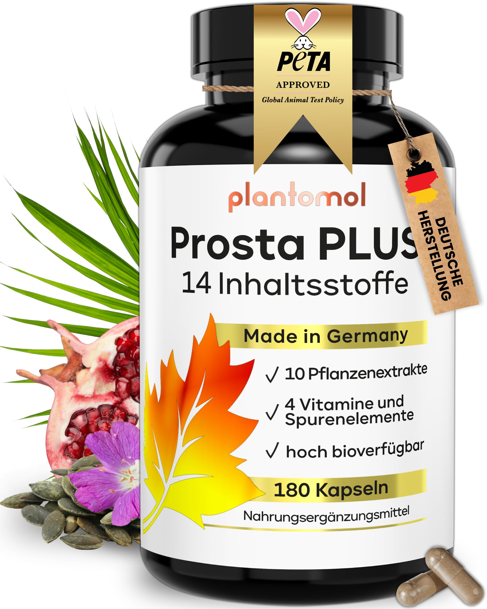 14-fach Komplex! PROSTA PLUS mit Weidenröschen Roggenpollen Granatapfel Sägepalme Kürbiskern Brennnessel - Prosta Kapseln hochdosiert - 3 Monatsvorrat
