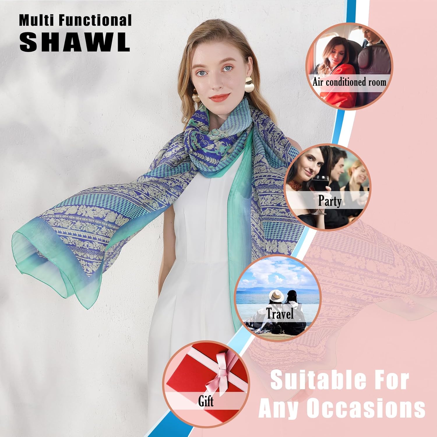 DANA XU Women's 100% Mulberry Silk Pashmina Shawl and Wraps Extra Large Floral Scarf for Evening Dresses, Soft Oversized - Image 5