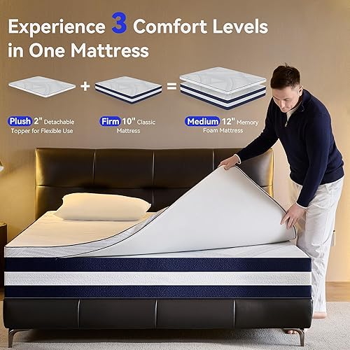 Miniatura 3 de BedsPick Colchón Queen fabricado en Estados Unidos, colchón de espuma viscoelástica refrescante de gel de cobre de 12 pulgadas, cama terapéutica en