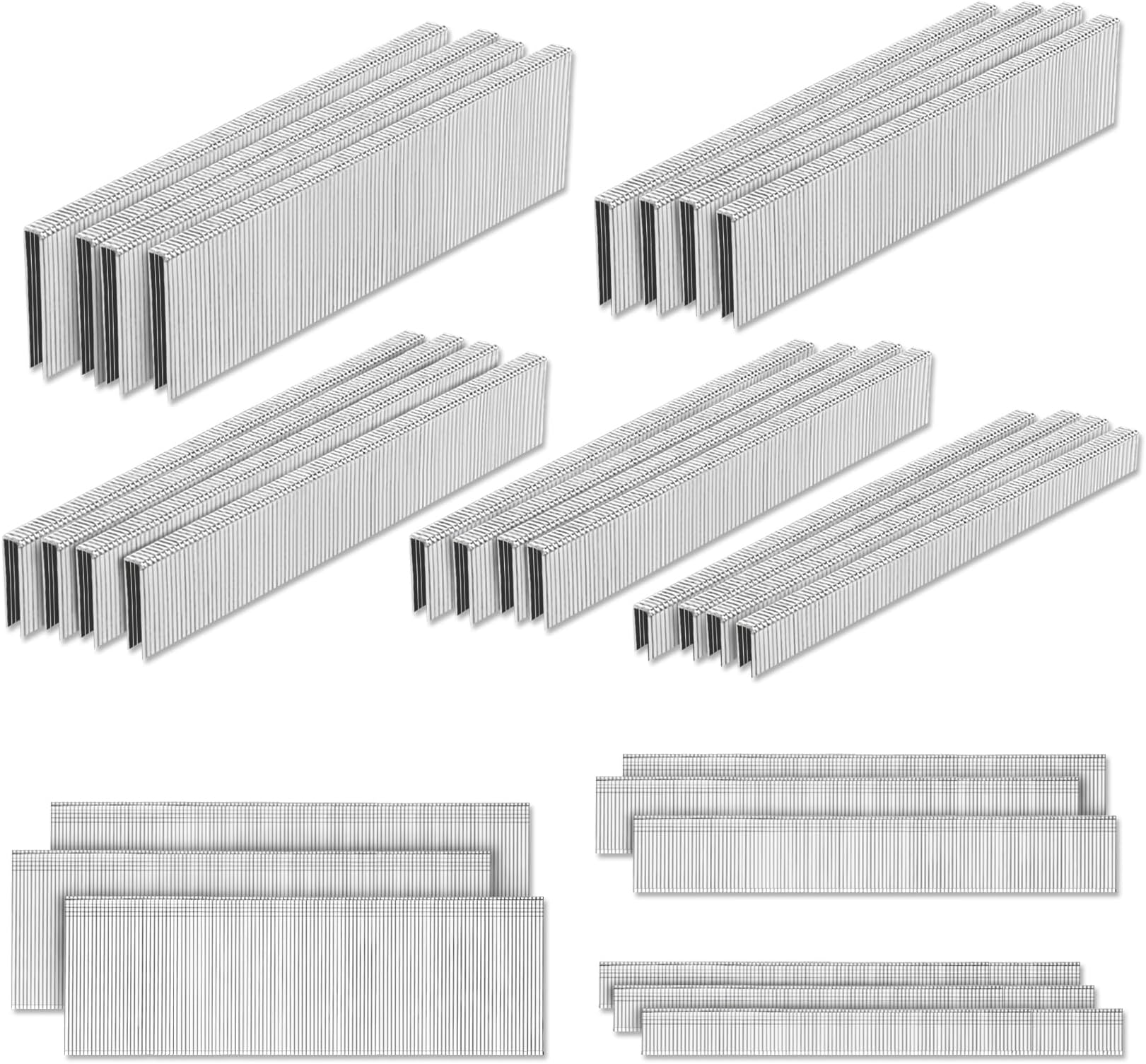PINOZE 4200-Count 18 Gauge 1/4" Narrow Crown Staples (1-1/2" 1-1/4" 1" 3/4" 1/2") & 18GA Brad Nails (2" 1" 5/8"), Heavy Duty Galvanized Upholstery Staple for Pneumatic/Electric Stapler Gun/Brad Nailer