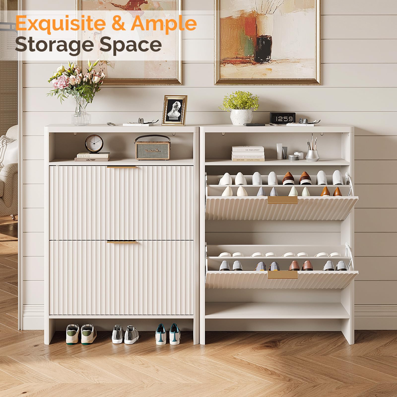 VINGLI Fluted Shoe Cabinet Storage for Entryway,Hidden Shoes Storage Cabinet wit - product photo