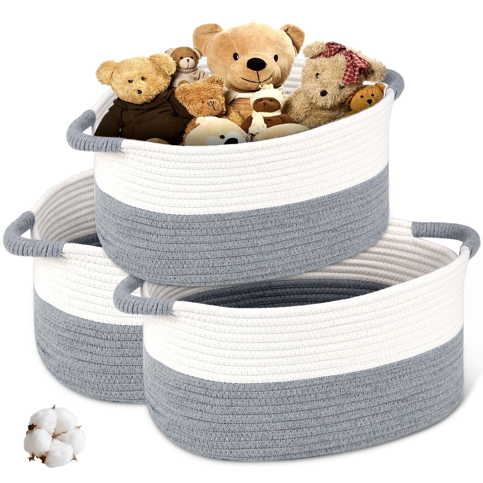 Lubardy 3 Pack Woven Storage Baskets, Cotton Rope Baskets for Shelves