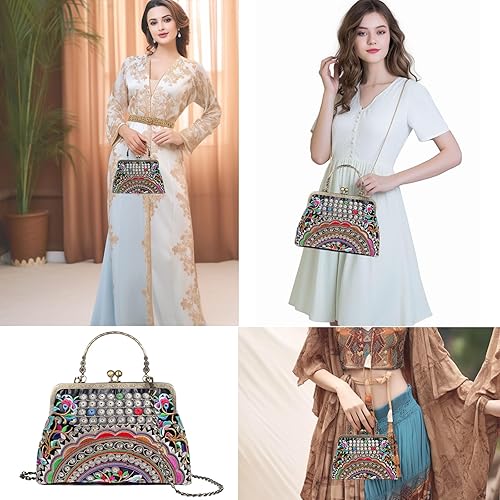 Miniatura 2 de Abuyall Bolso floral con asa superior bolso de noche Kiss Lock para mujer bolso vintage Algodón negro