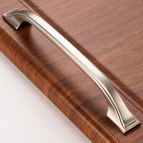 BEROSSA Paquete de 10 tiradores de arco con patas de níquel cepillado de 5 pulgadas, manijas de gabinete de cocina, herrajes sólidos para muebles