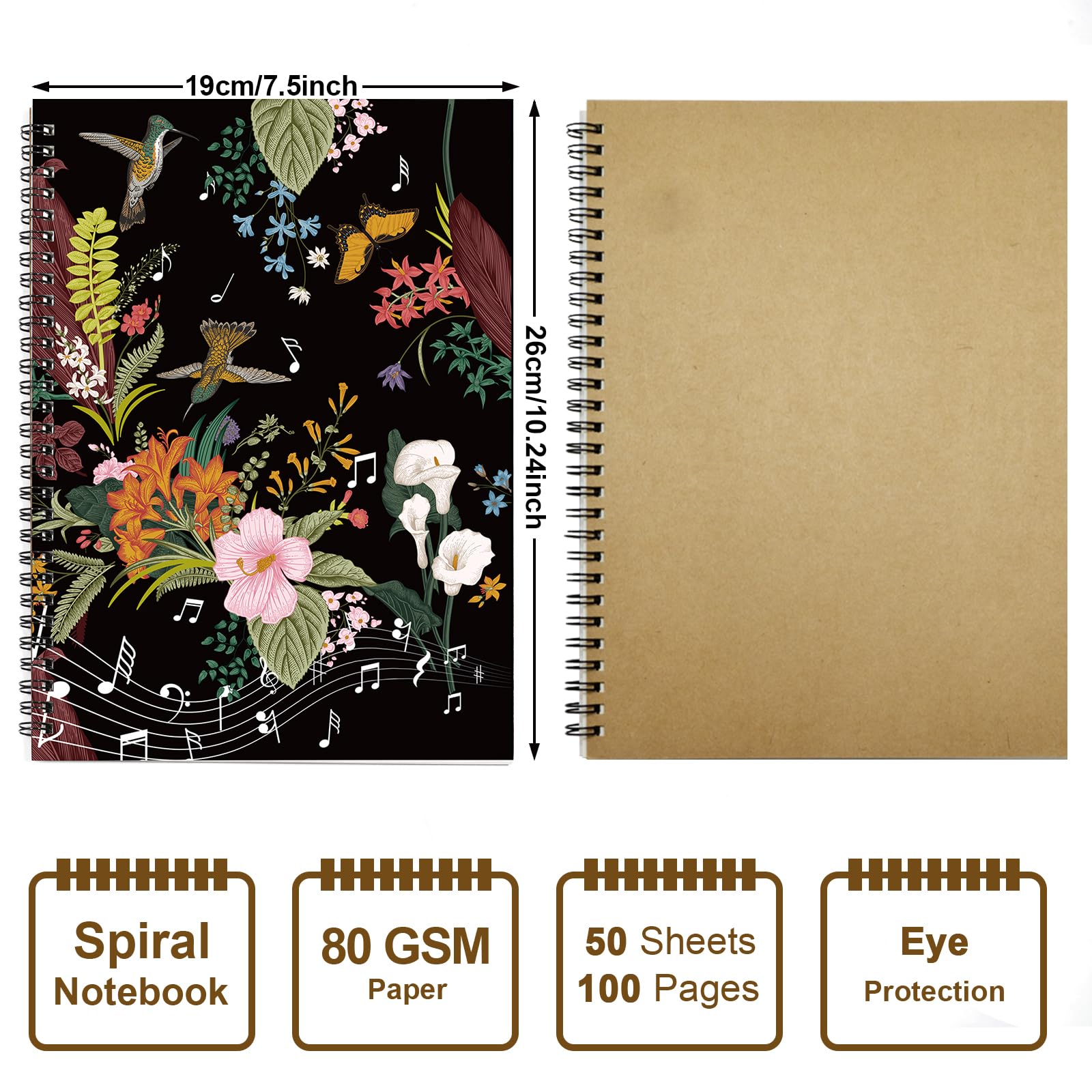 MAXCURY Blank Sheet Music Composition Manuscript Staff Paper Art Music Notebook Black 100 Pages 26x19cm (Flora)