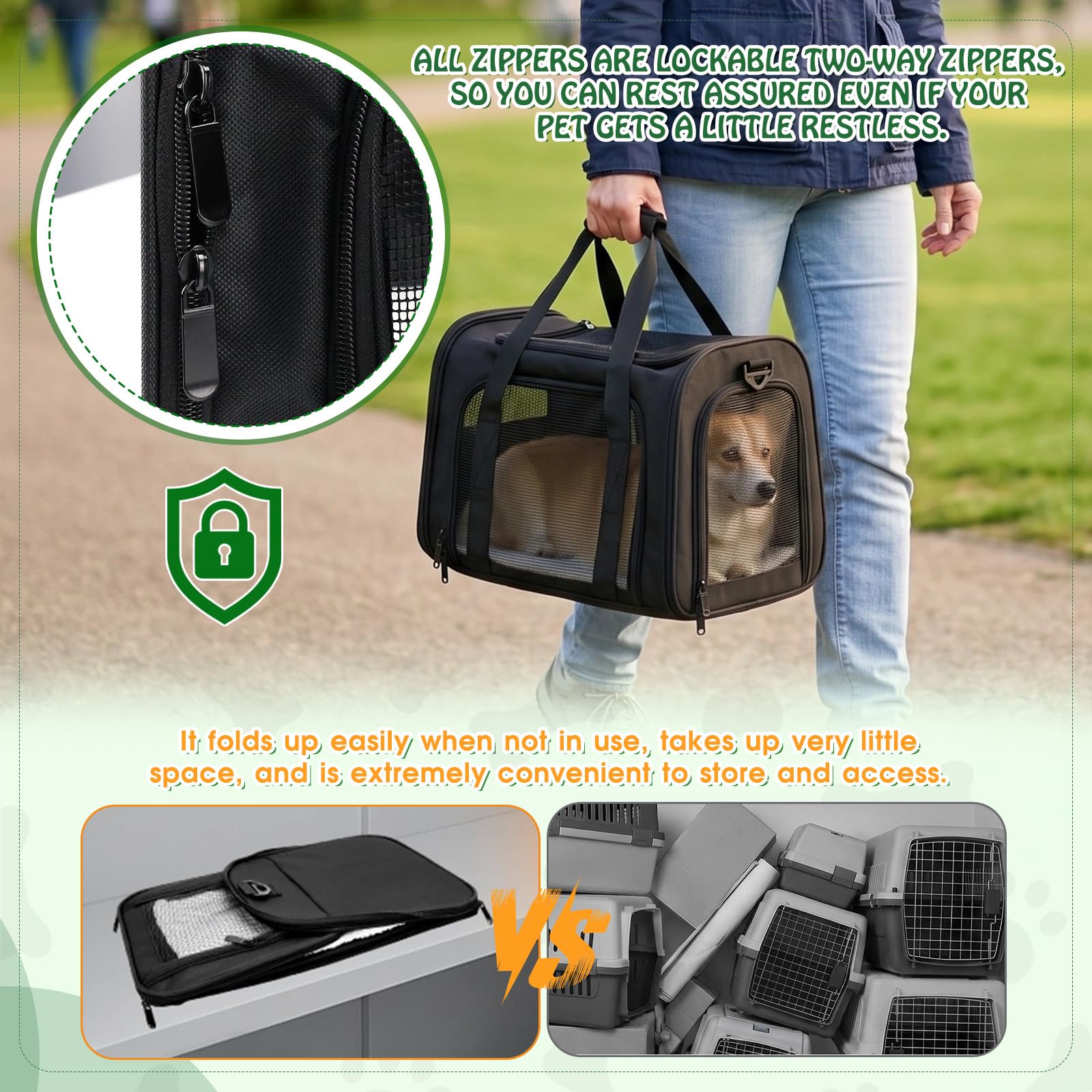 Transporttasche für Katze Hund Hundetransportbox Faltbare Katzentransportbox für Katzen und Welpen bis 5kg mit Schultergurt für Mittel Kleine Haustiere wie Kätzchen Welpen Kaninchen usw (Schwarz)