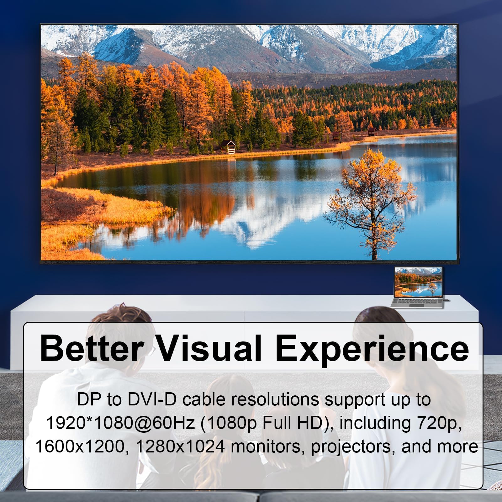 Cable DisplayPort a DVI-D de 1.8 m 1080p Resolución Full HD Conector Displayport a DVI Cables 24K Chapado-oro Compatible con PC Portátil Monitor Proyector Tarjeta Gráfica–Unidireccional