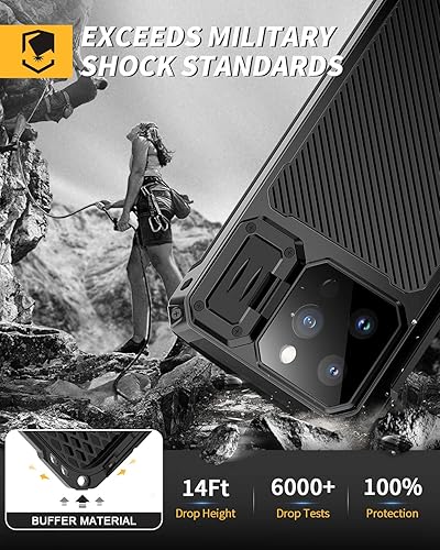 Miniatura 4 de Lanhiem Magnético para iPhone 14 Pro Max Estuche de Metal, Soporte de Cámara Integrado y Protector de Pantalla de Vidrio Cubierta Protectora Militar