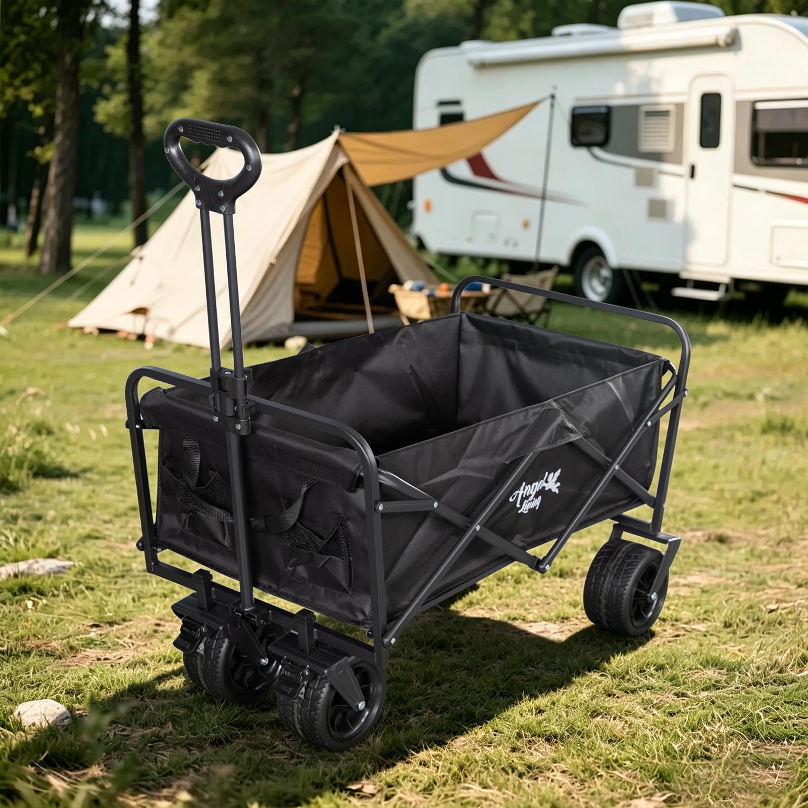 Angel Living Bollerwagen Faltbar 300L mit tragkraft 150KG, Handwagen Klappbar, Faltbarer Campingwagen mit Höhenverstellbarem Griff, Leicht und Platzsparend,Stabil