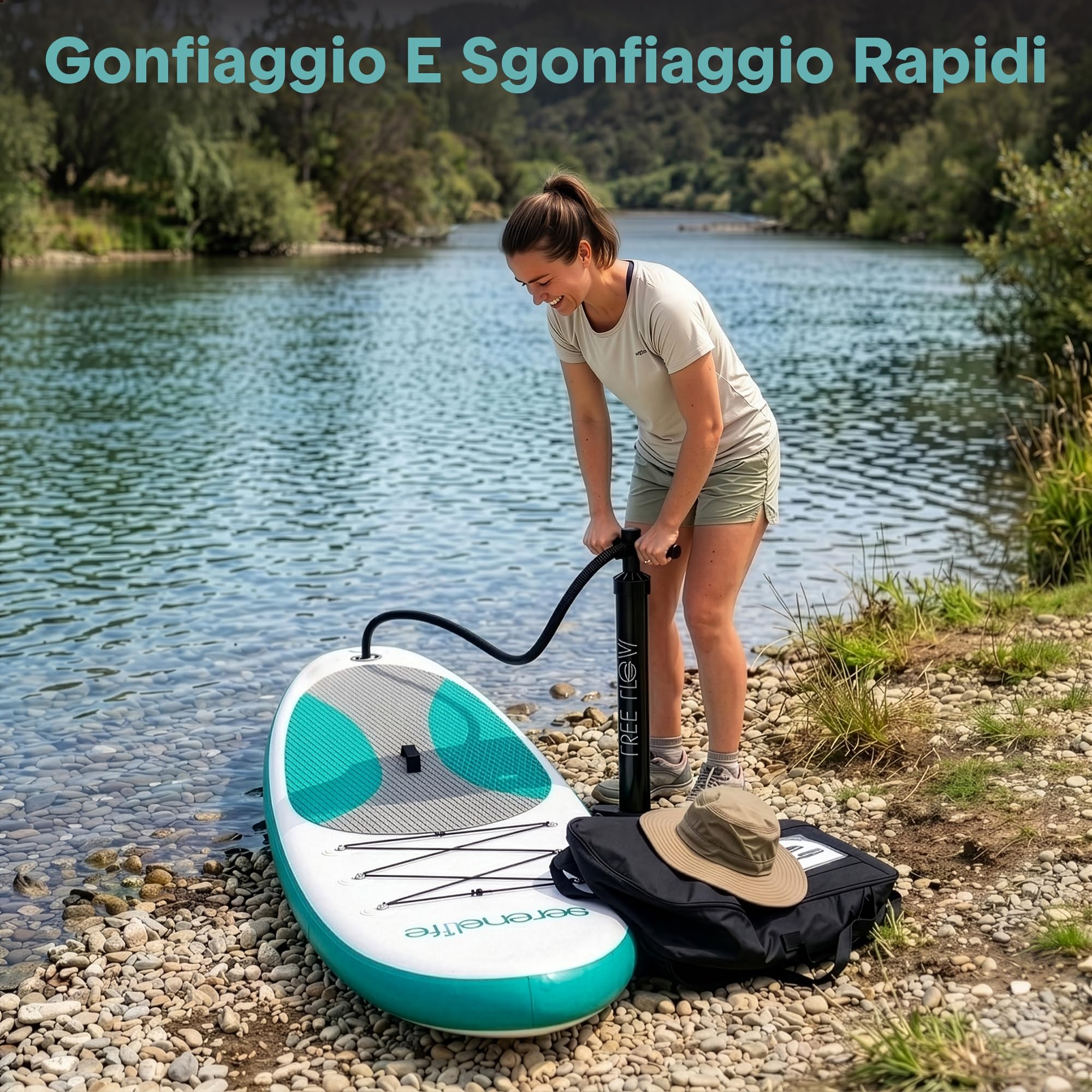 SereneLife SUP Gonfiabile, Tavola SUP, Stand Up Paddle Board, Design Largo e Stabile con Deck EVA Antiscivolo, Accessori Premium Inclusi, per Adulti, Giovani e Principianti
