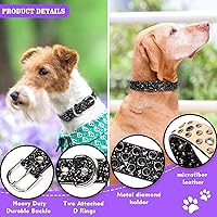 Vista 2 de Collar de perro de cuero con diamantes de imitación para perros pequeños, medianos y grandes, cuero de microfibra suave con diamantes brillantes