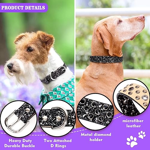 Miniatura 2 de Collar de perro de cuero con diamantes de imitación para perros pequeños, medianos y grandes, cuero de microfibra suave con diamantes brillantes