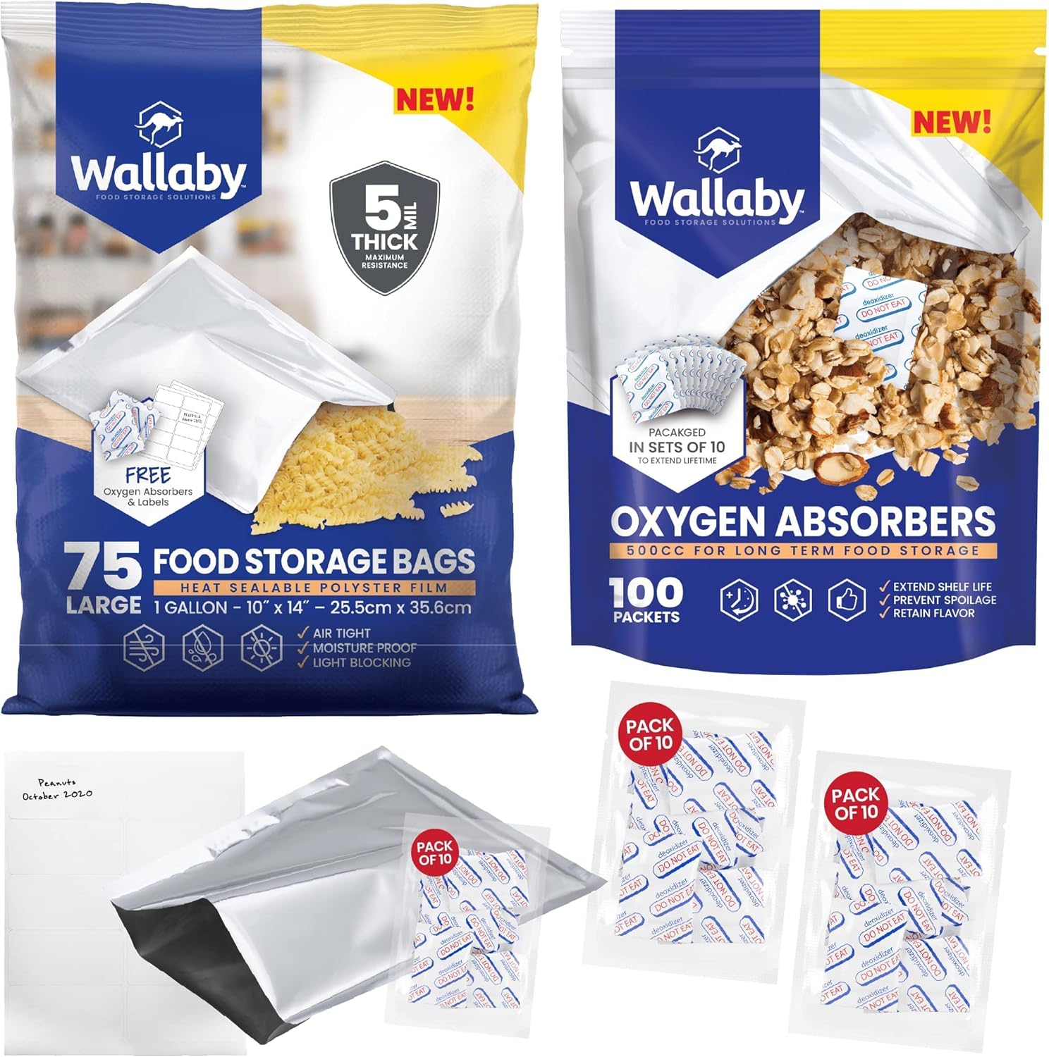 75x Wallaby 1Gallon Mylar Bag Bundle (5 Mil 10" x 14
