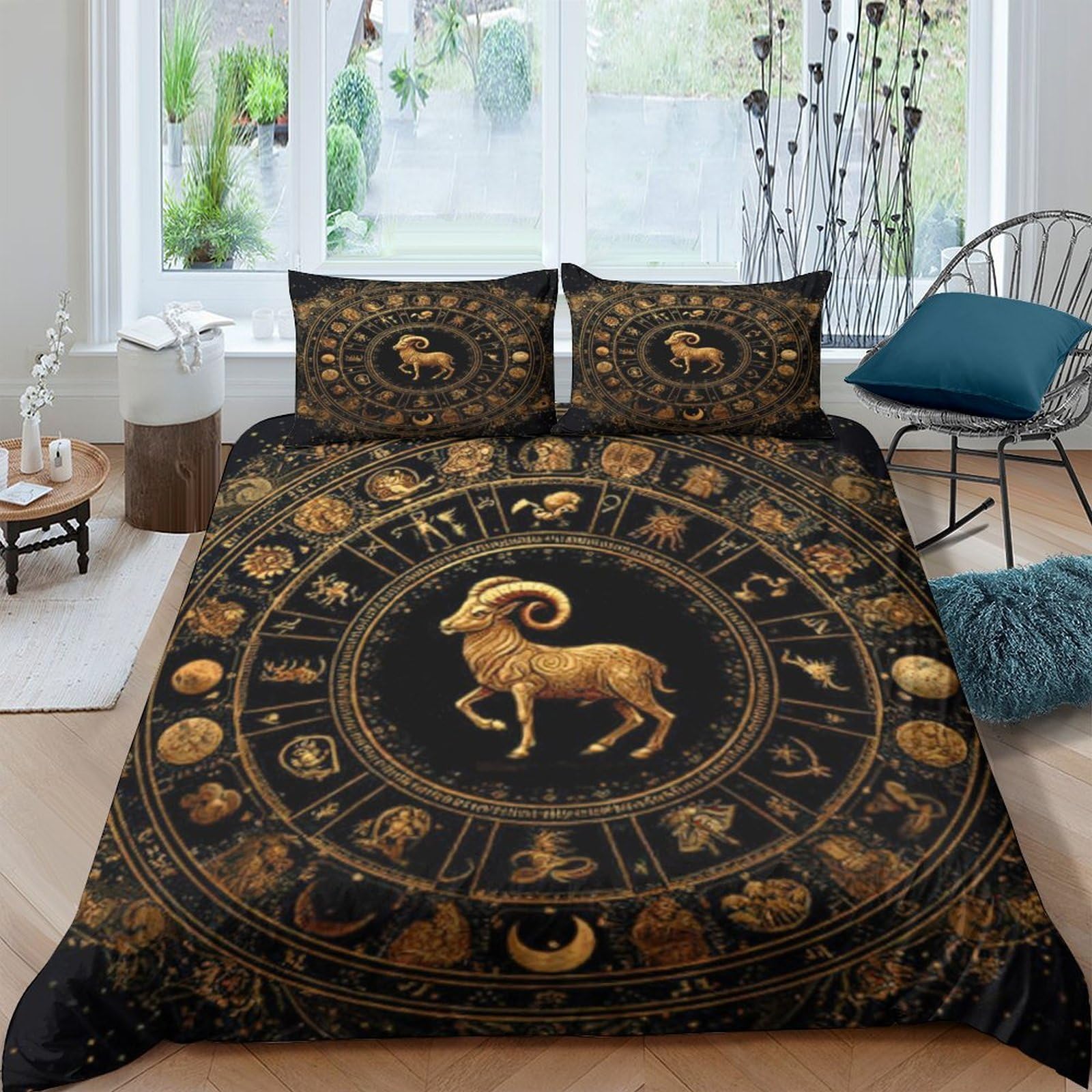 GPLZQXKJNH 3D Printed Zodiac Aries Duvet Cover Microfiber Soft Breathable Horoscope Bedding Set with 2 Pillowcases for Bedroom Decor Single（135x200cm）