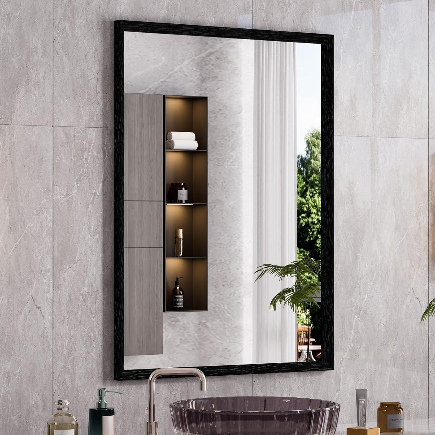 WEER Black Framed Mirror for Bathroom, 22x30 Inch Framed Bathroom Mirror, Rectangular Wall Mounted Mirror, Matte Black Vanity Mirrors, Tempered Glass, Vertically or Horizontally, Anti-Rust Matte Black 22"L x 30"W