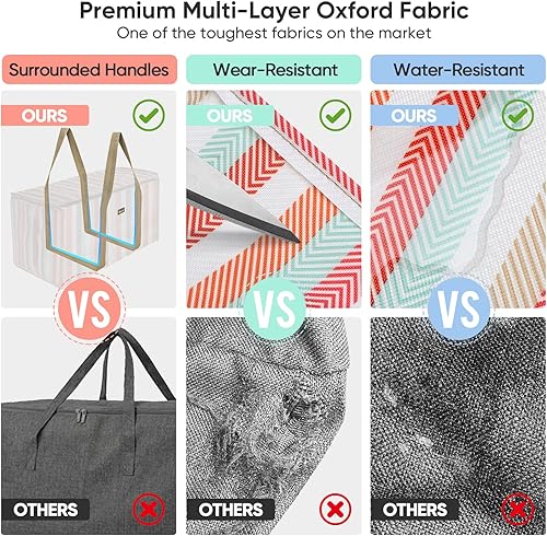 Miniatura 3 de BALEINE Bolsa de almacenamiento extra grande con cremalleras y asas de transporte, bolsas de mudanza de tela Oxford resistente para lavandería,