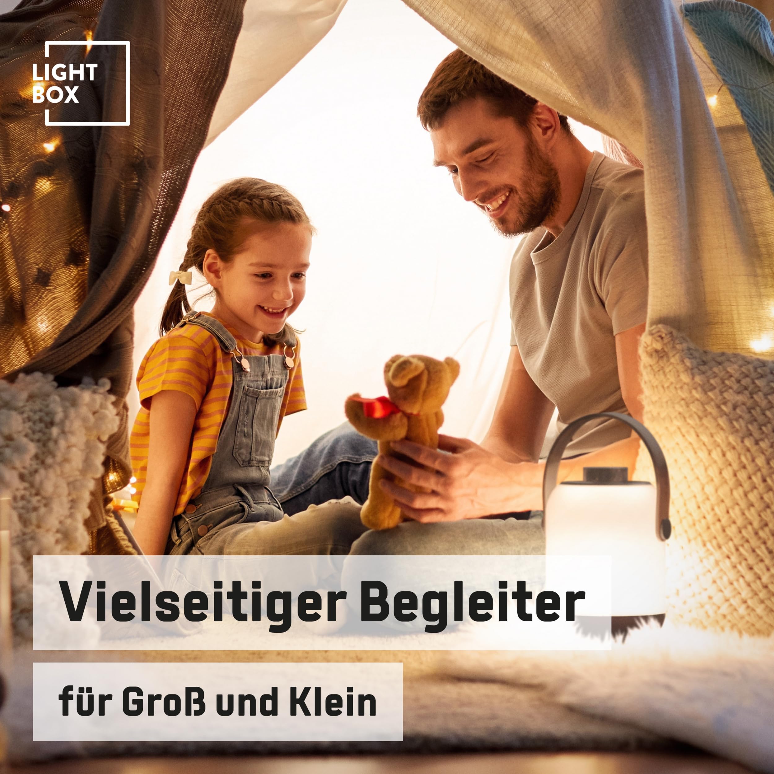 Lightbox LED Tischlampe Outdoor - Akku Tischlampe kabellos & dimmbar - IP44 Gartenlampe, Camping Tischlampe - warmweiß 200 lm - 90h Leuchtdauer USB aufladbar