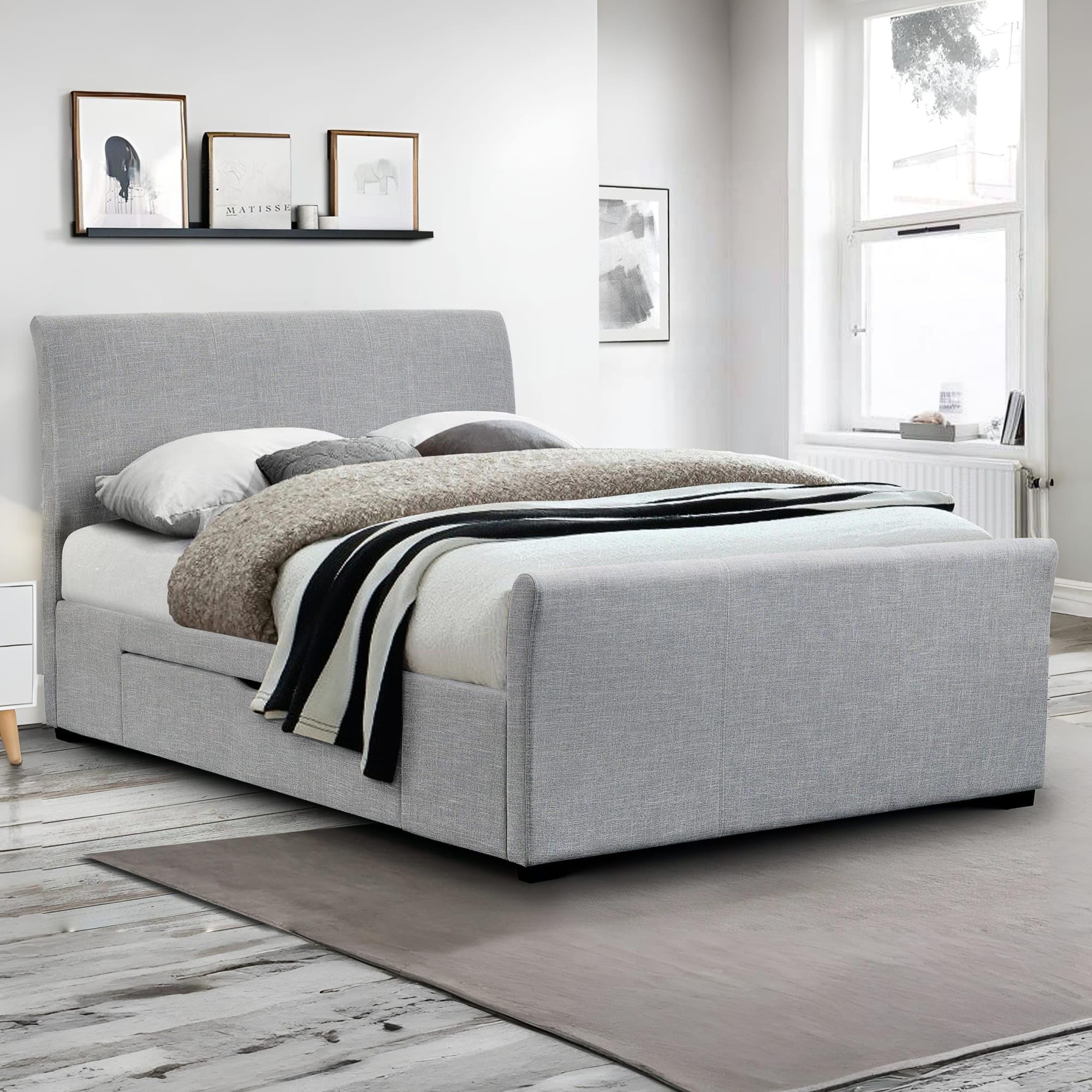 Julian Bowen King Size Capri Bed With Drawers - Light Grey - Light Grey