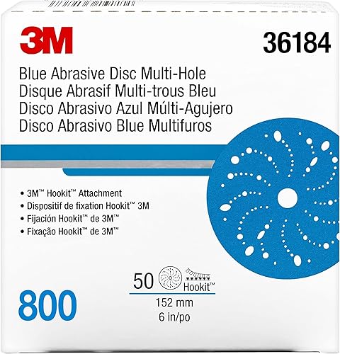 Miniatura 3 de 3M Hookit - Discos abrasivos azules 36184 con múltiples agujeros, 6 pulgadas, grado 800+, paquete de 50, prácticamente libres de polvo, para lijado