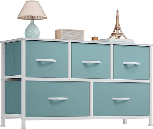 YITAHOME Amplia torre de almacenamiento con 5 cajones, cómoda de tela, unidad organizadora para dormitorio, sala de estar, armarios y guardería,