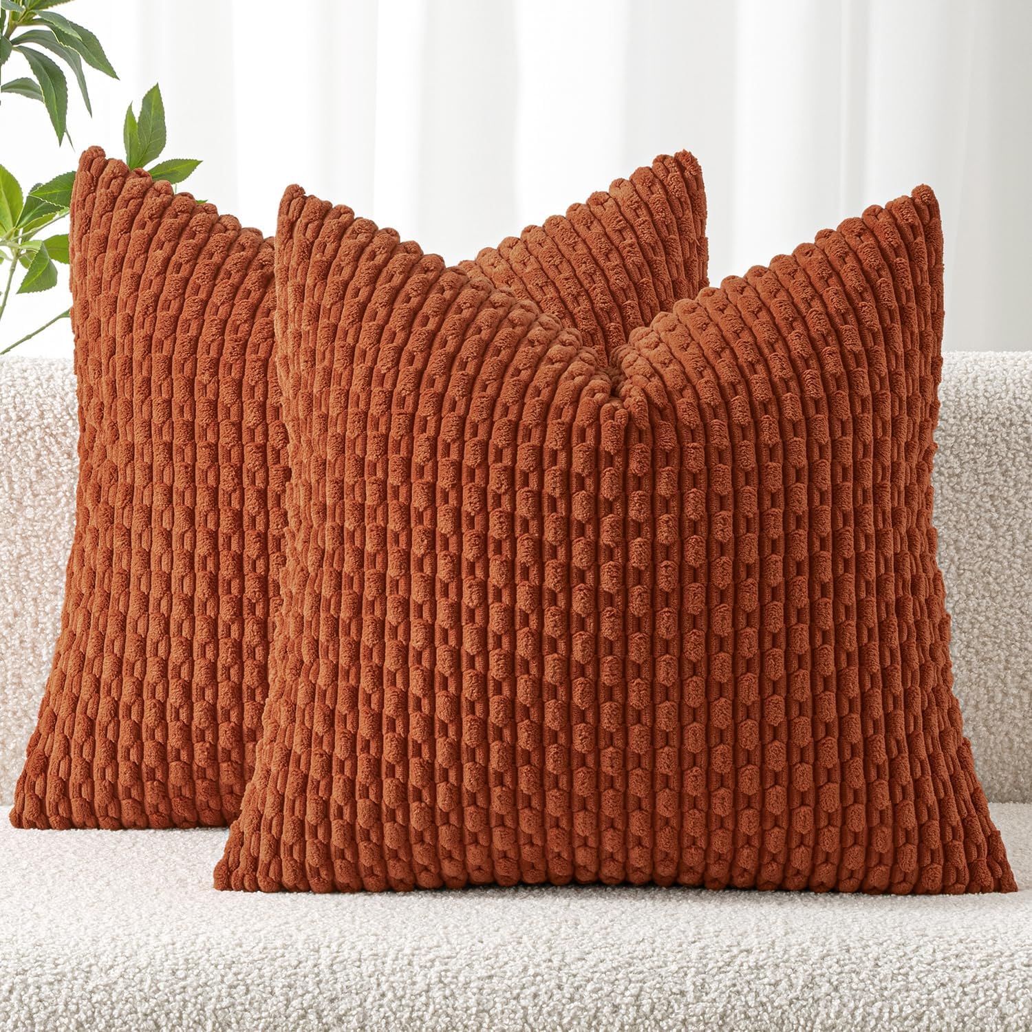 MIULEE Rust Throw Pillow Covers Soft Corduroy Decorative Set of 2 Boho Striped Pillow Covers Pillowcases Farmhouse Home Decor for Couch Bed Sofa Living Room 18x18 Inch 18" x 18" (Pack of 2) Rust