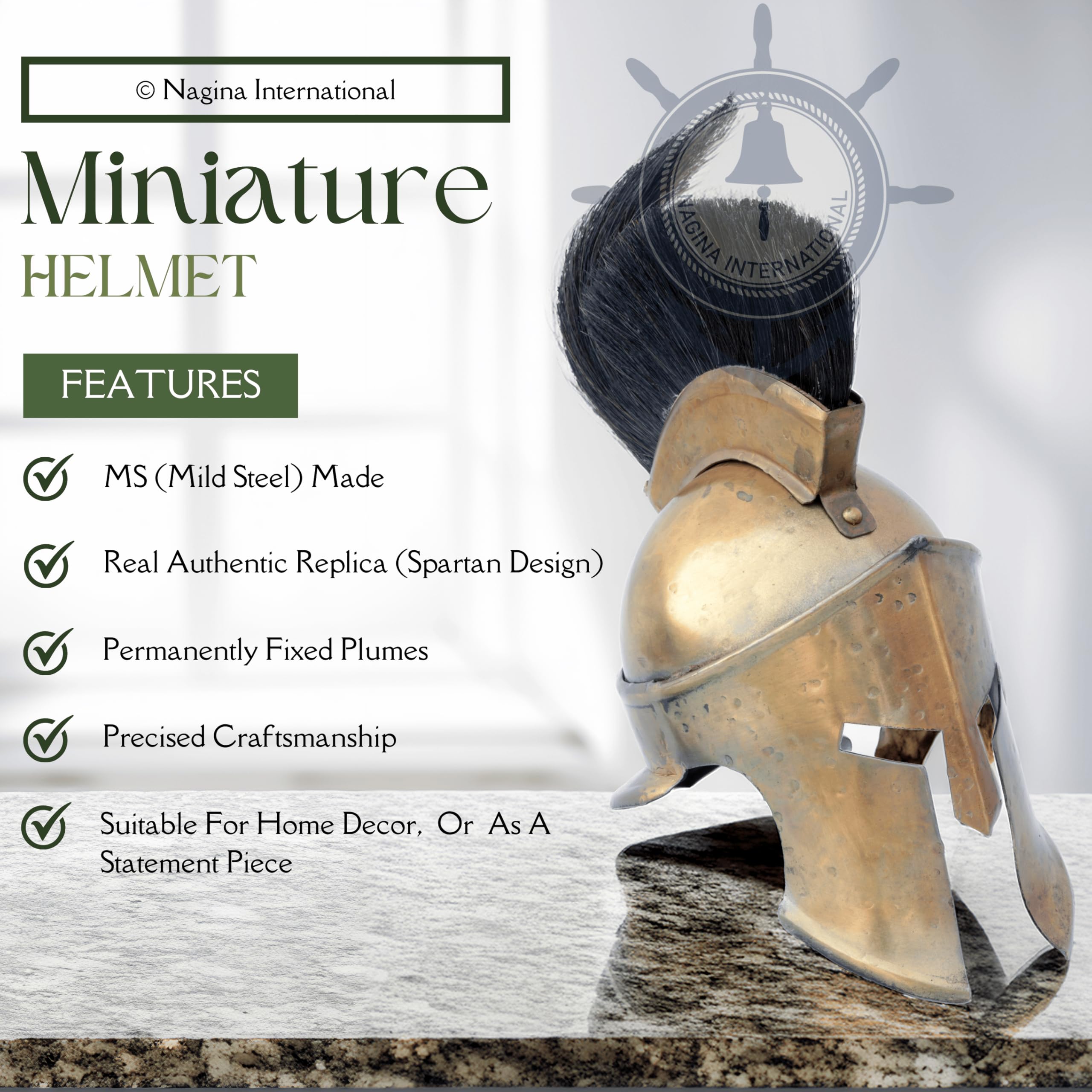 Royal Heritage Collection: Nagina International Miniature King Leonidas Greek Spartan Roman Helmet - Authentic 300 Movie Replica for Majestic Home and Desk Decor [B0917K9ZSC]